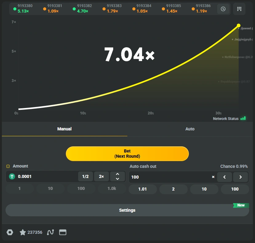 JB crash game interface banner with rising multiplier graph betting panel auto cashout settings and real time odds