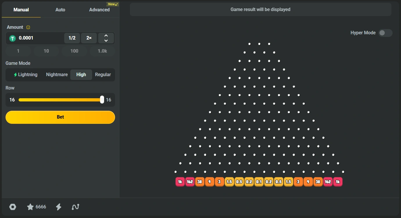 JB plinko game board banner with peg pyramid risk levels multipliers